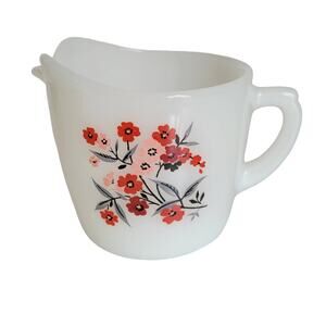 VTG Fire King Primrose Creamer Pink Red Floral Mid Century Anchor Hocking